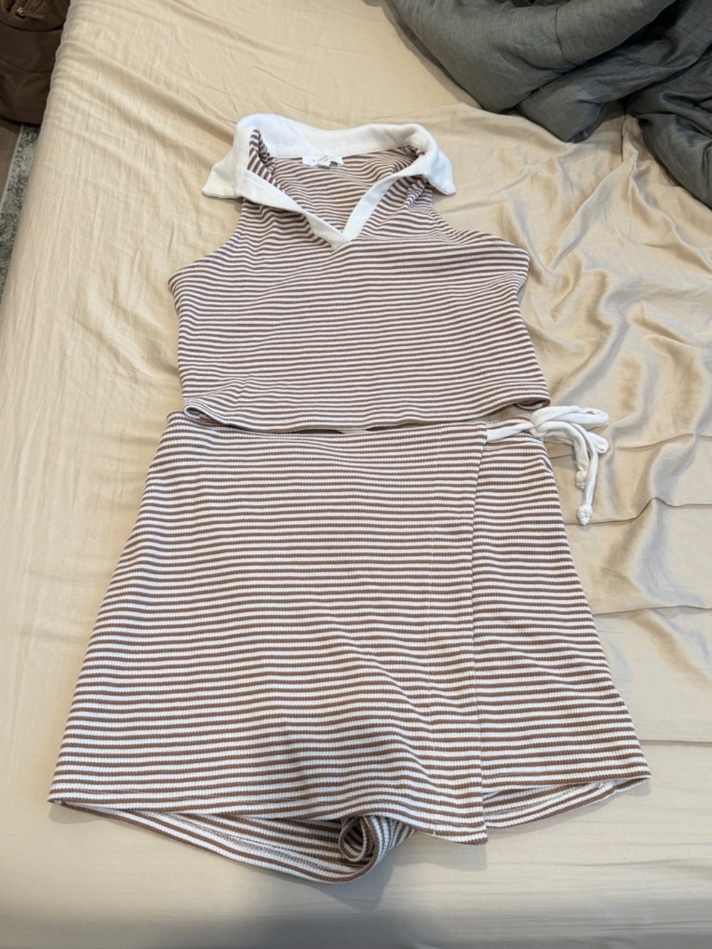 Striped Brown & White Two Piece Set